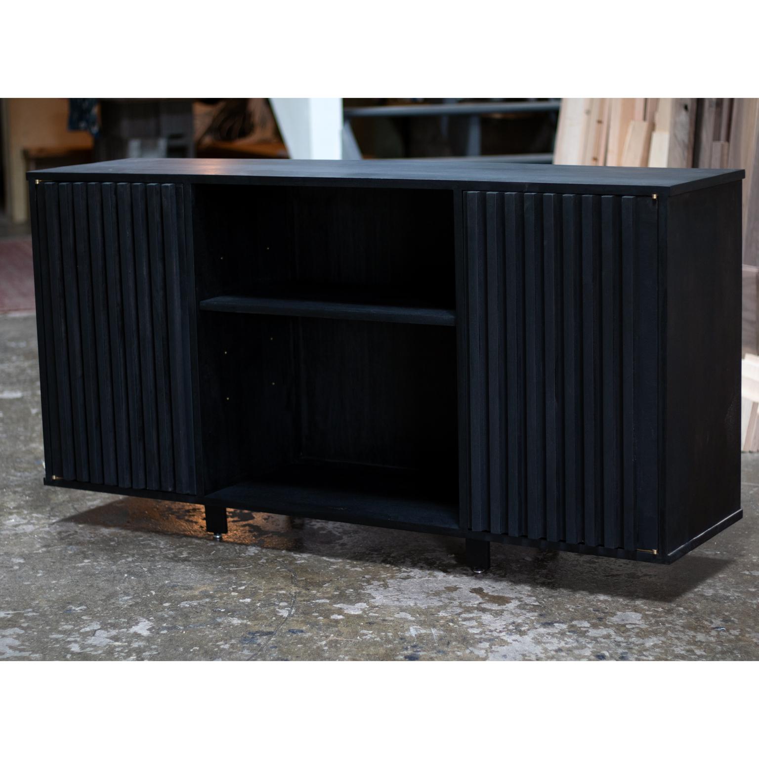 Canadian Solid Walnut Two Door Credenza in Black Finish For Sale
