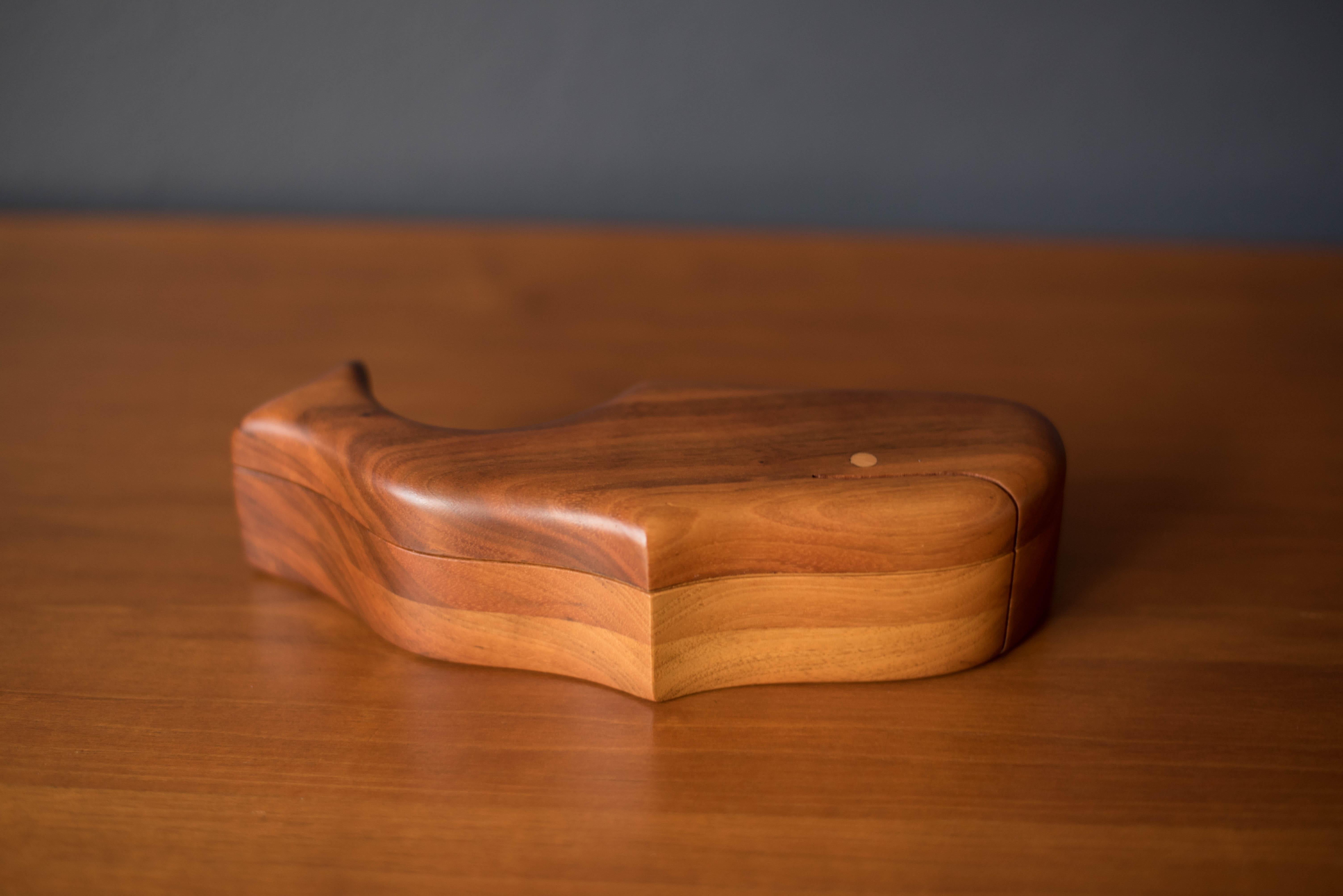 Late 20th Century Solid Walnut Vintage 1970's Whale Jewelry Keepsake Decorative Box For Sale