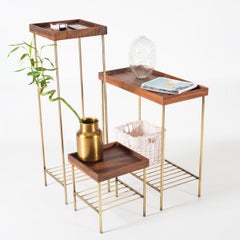 Solid Walnut Wide Side Table / Plant Stand – EDGE AGED Series with Gold Antique