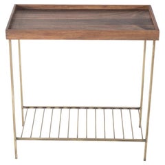 Breiter Beistelltisch / Pflanzenständer aus massivem Nussbaumholz - EDGE AGED Serie mit Gold Antique