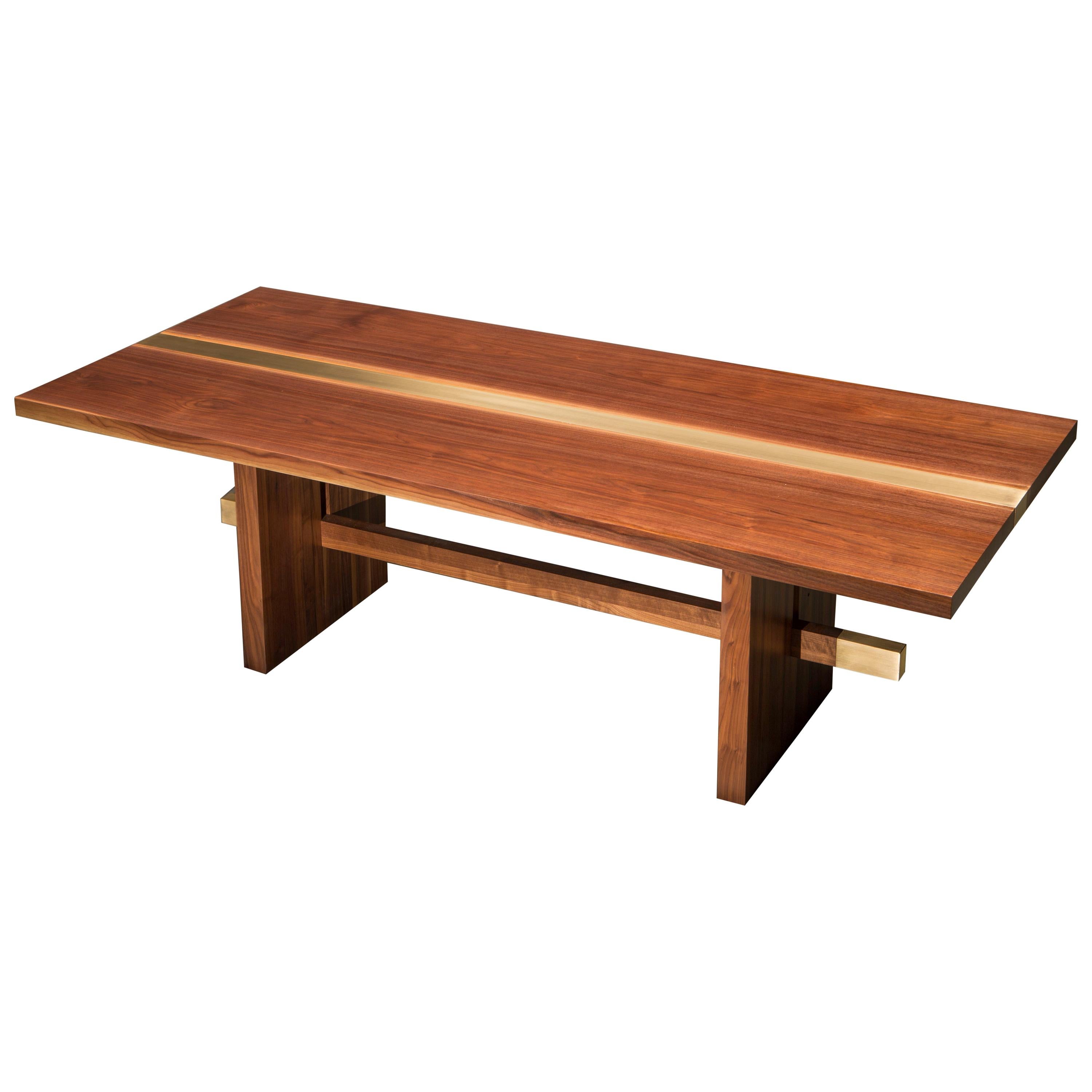 Solid Walnut with Brass Inlay on Solid Walnut Base "Dequindre Dining Table"