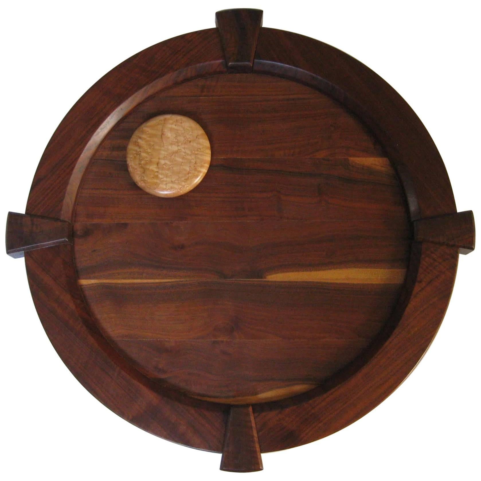 Solid Walnut Wood and Bird's-eye Maple “Full Moon” Medallion Wall Art Hanging For Sale
