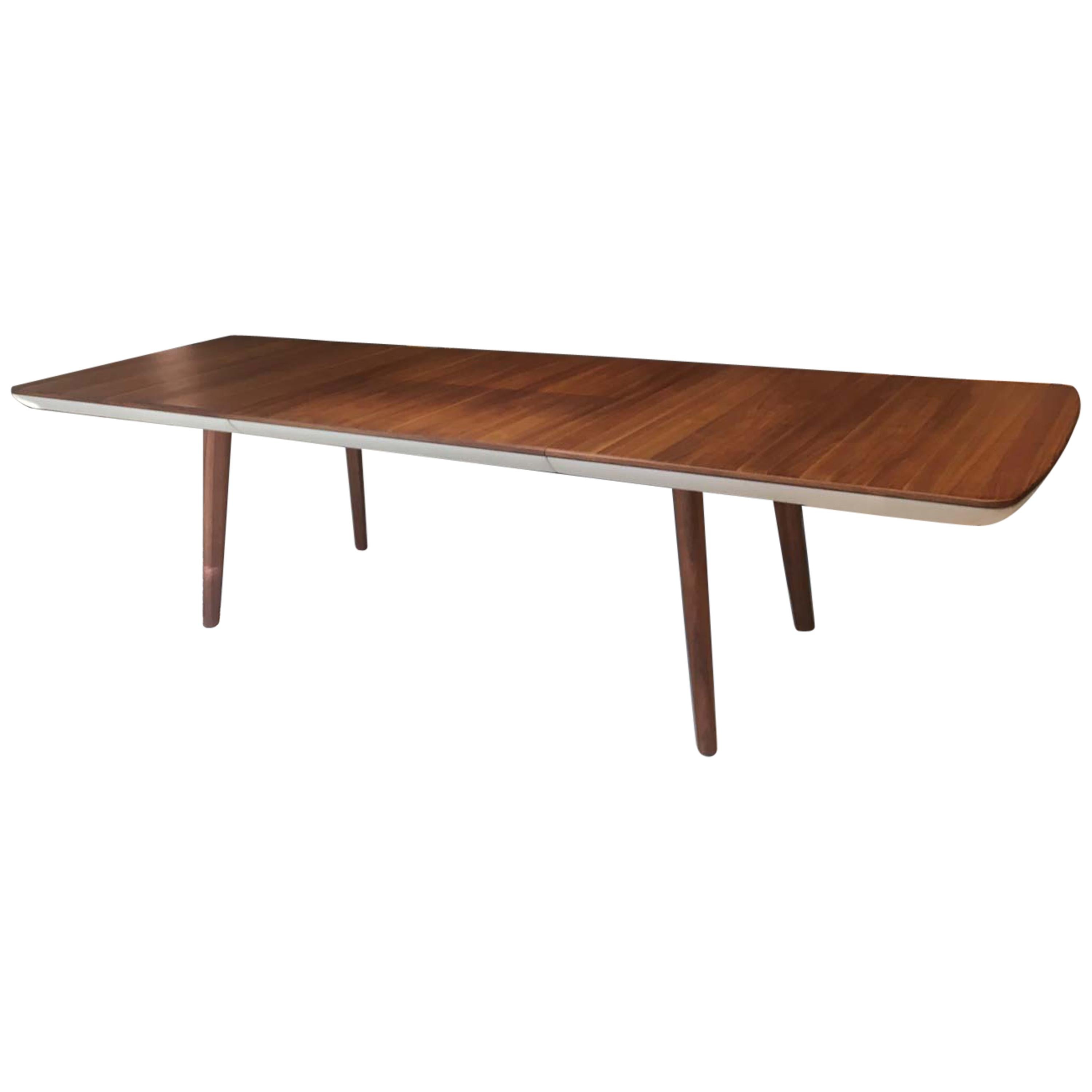 Solid Walnut Wood Extending Table 79" Opens to 118" W/ Leather Skirt by Team 7 