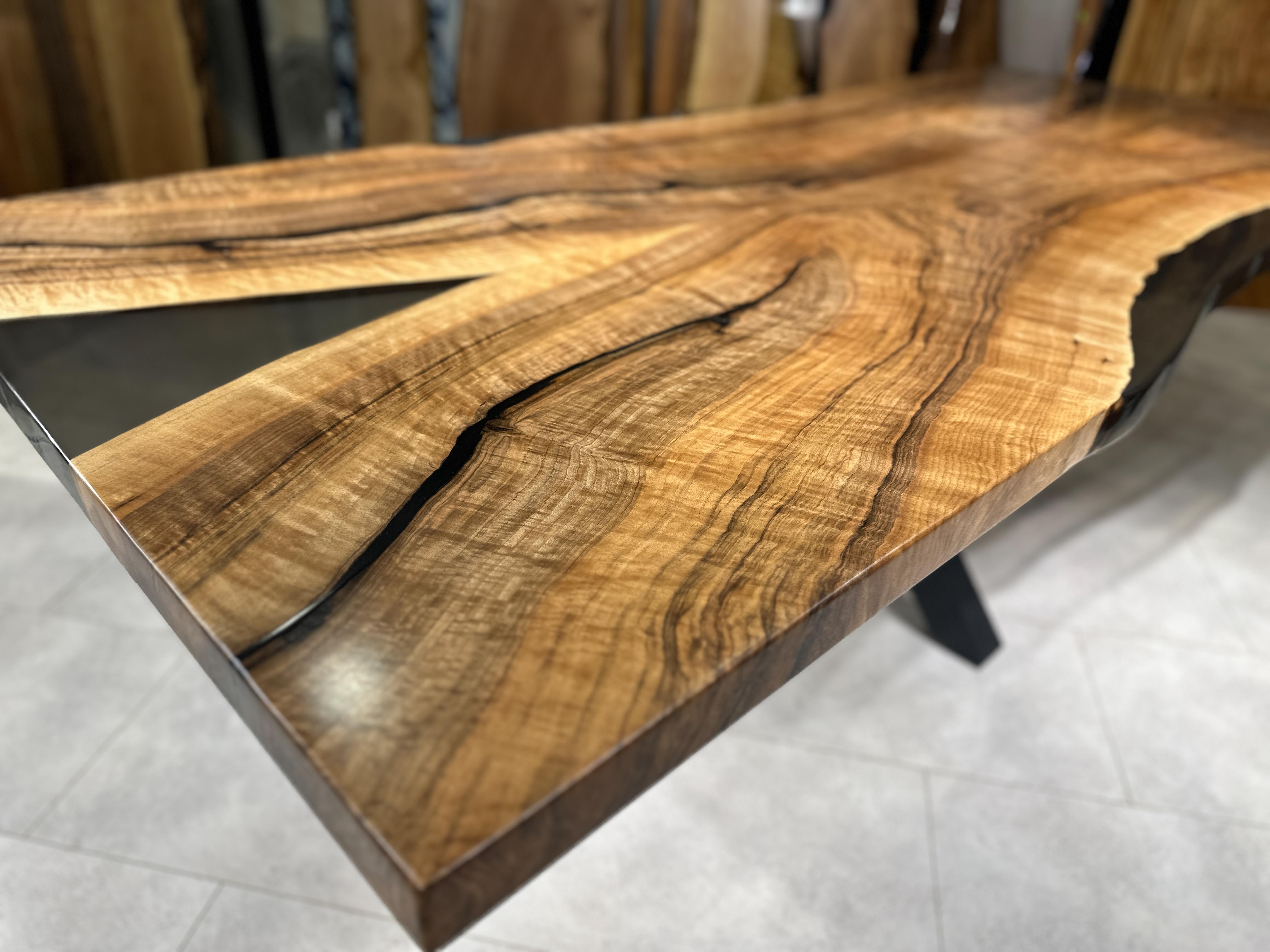 Turkish Solid Walnut Wood Resin River Dining Table For Sale