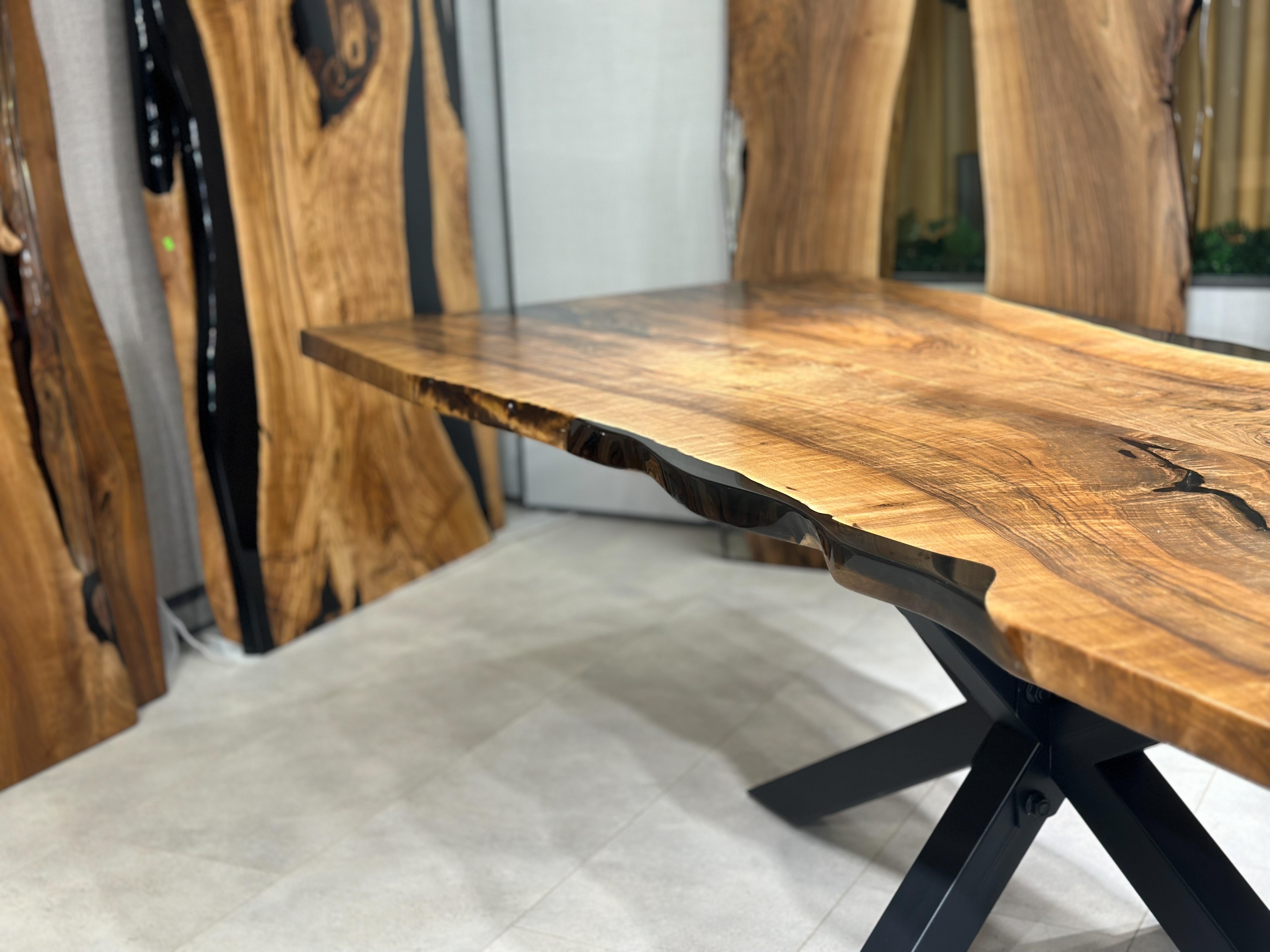 Contemporary Solid Walnut Wood Resin River Dining Table For Sale