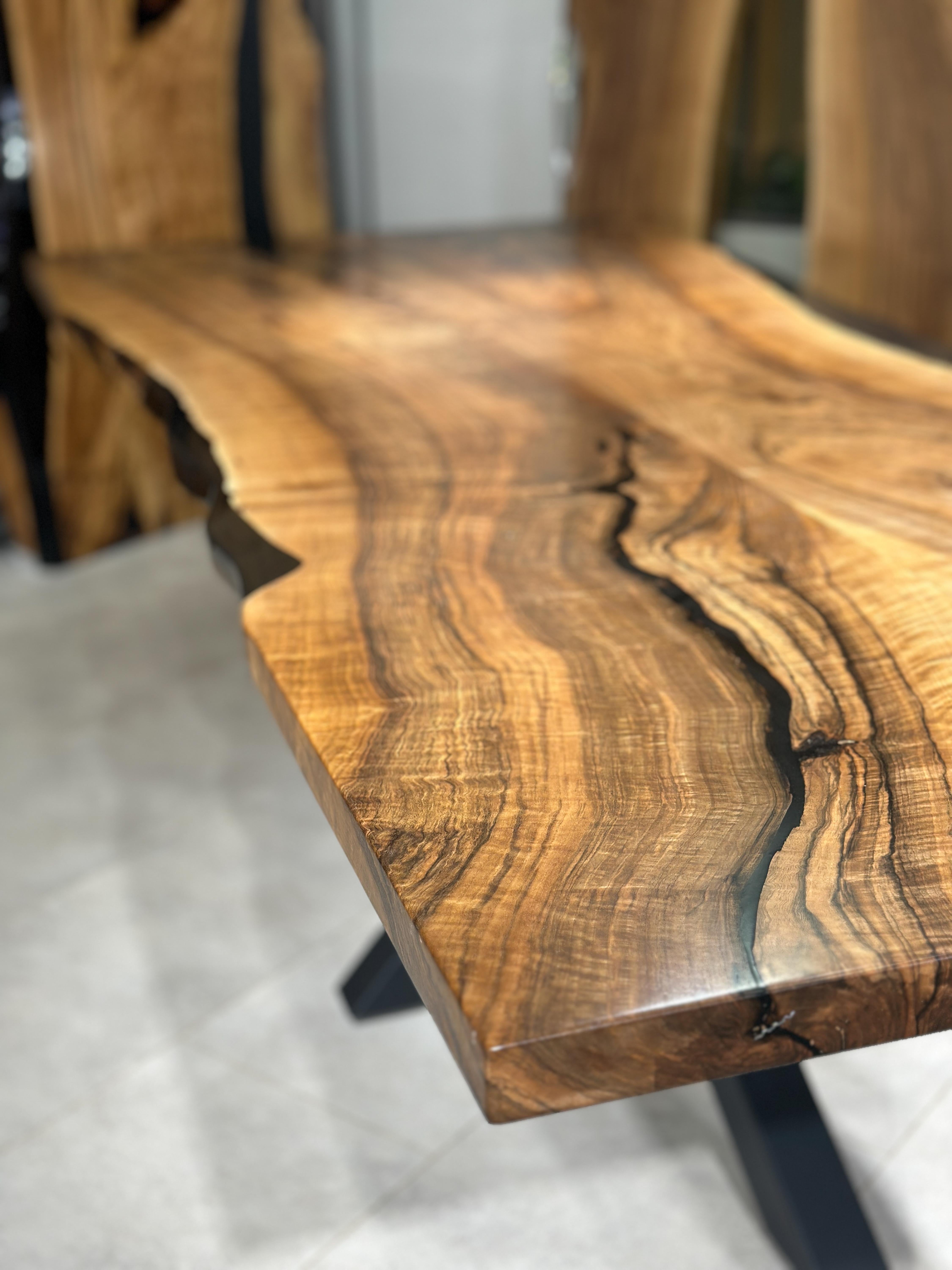 Epoxy Resin Solid Walnut Wood Resin River Dining Table For Sale
