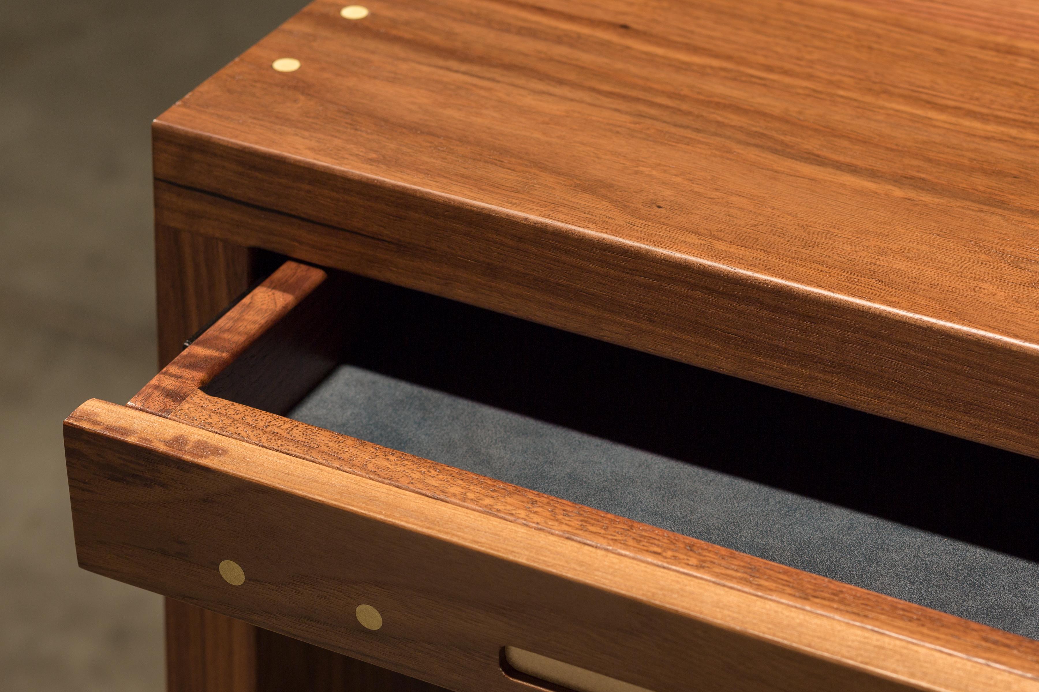 Contemporary Solid Walnut Writing Desk with Brass Inlay 