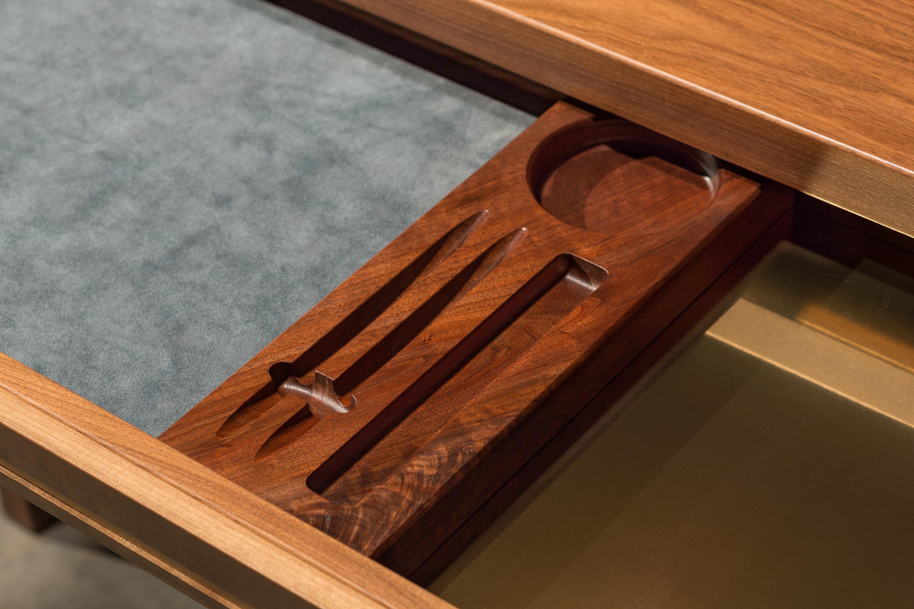 Solid Walnut Writing Desk with Brass Inlay 