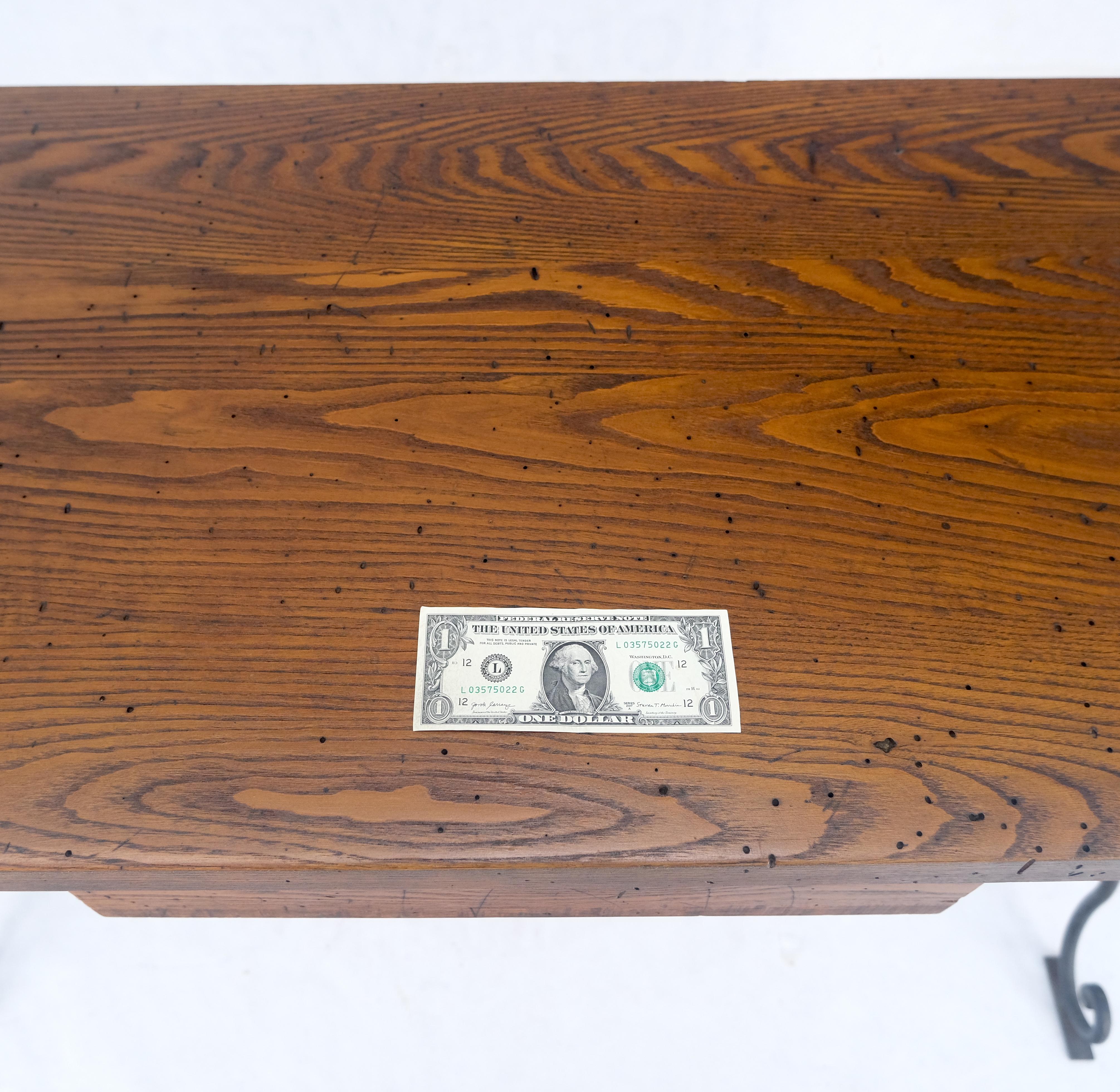 Solid Warmed Chestnut Wrought Iron Base One Drawer Writing Table Desk MINT For Sale 4