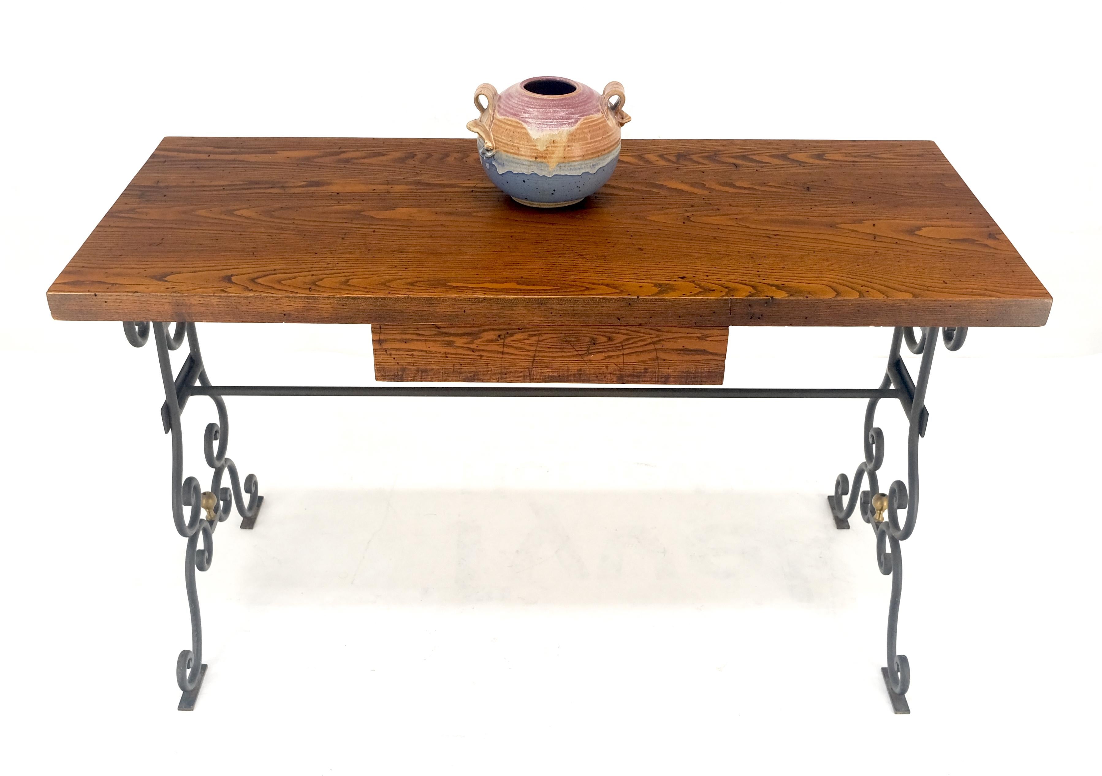Solid Warmed Chestnut Wrought Iron Base One Drawer Writing Table Desk MINT For Sale 5