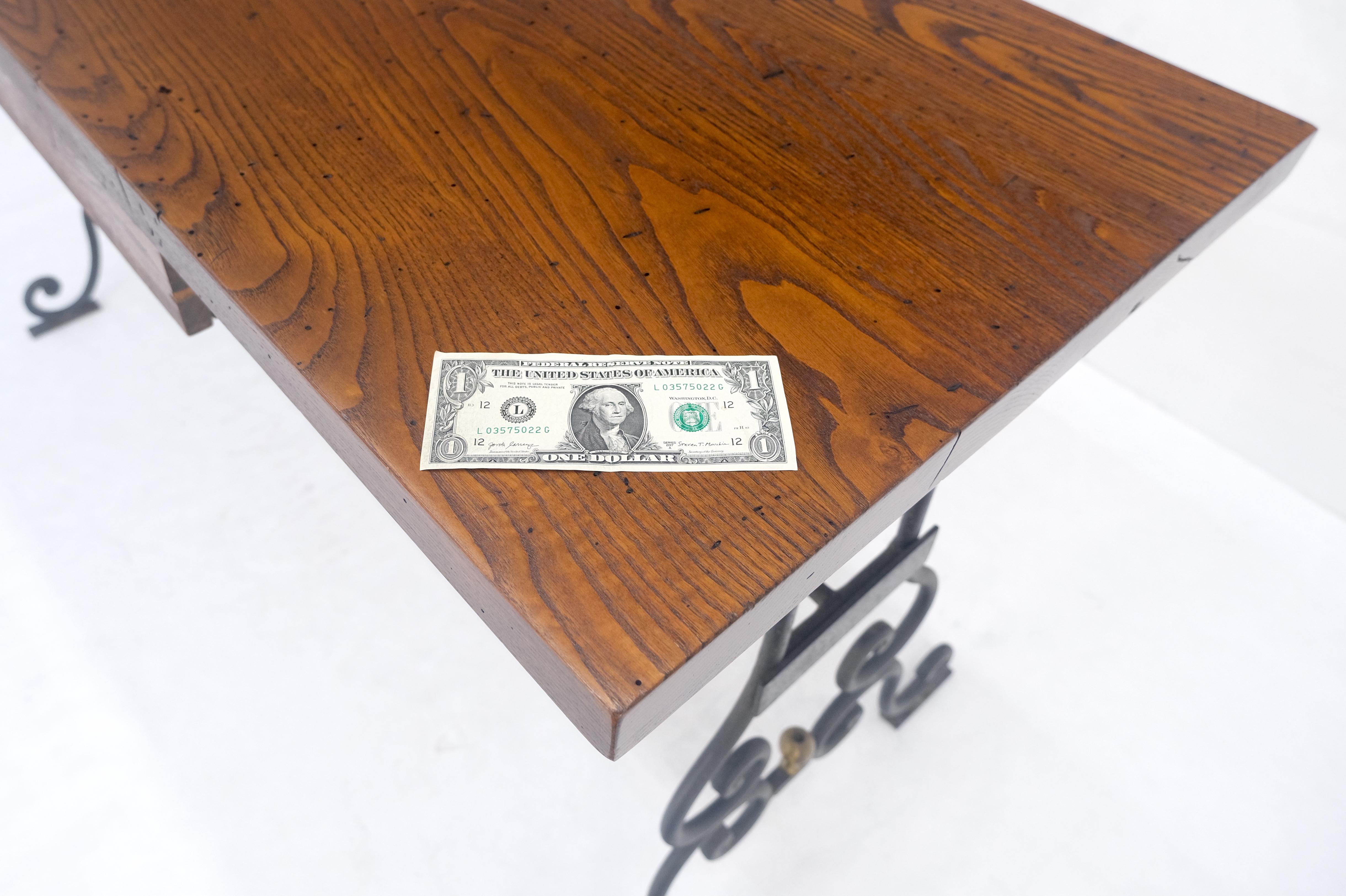 Solid Warmed Chestnut Wrought Iron Base One Drawer Writing Table Desk MINT For Sale 6