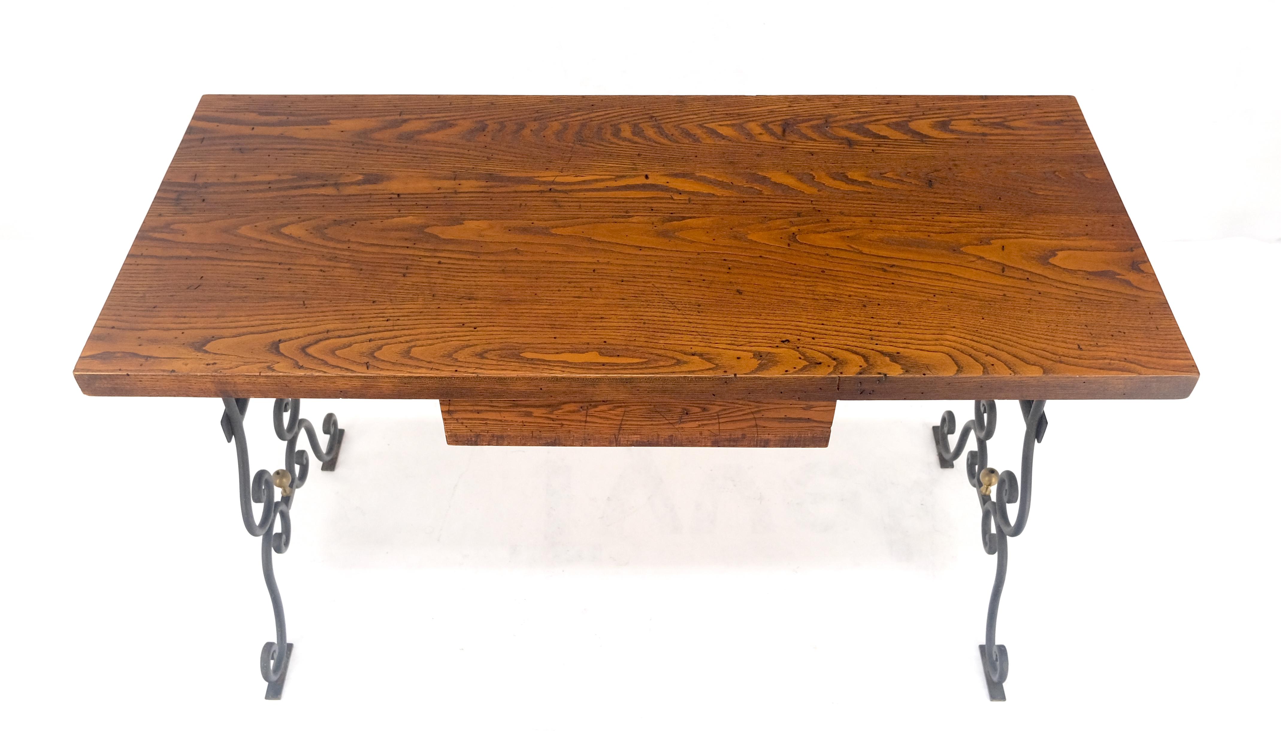 Arts and Crafts Solid Warmed Chestnut Wrought Iron Base One Drawer Writing Table Desk MINT For Sale