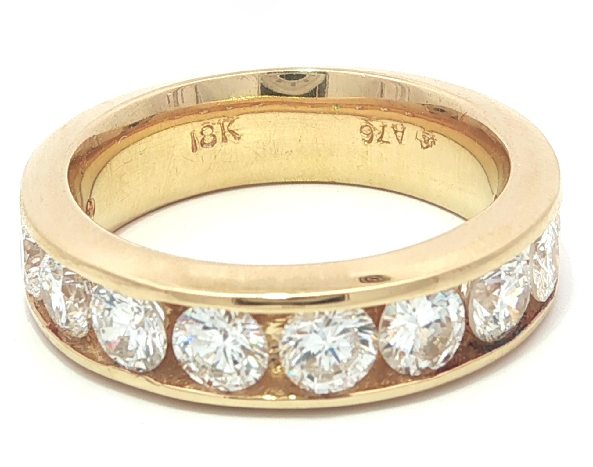 Solid Well Made 18k Yellow Gold 2.10ctw 10 Large Round Diamond Channel ...