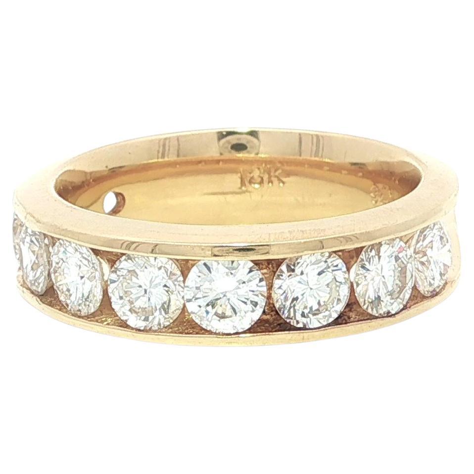 Solid Well Made 18k Yellow Gold 2.10ctw 10 Large Round Diamond Channel Band Ring For Sale