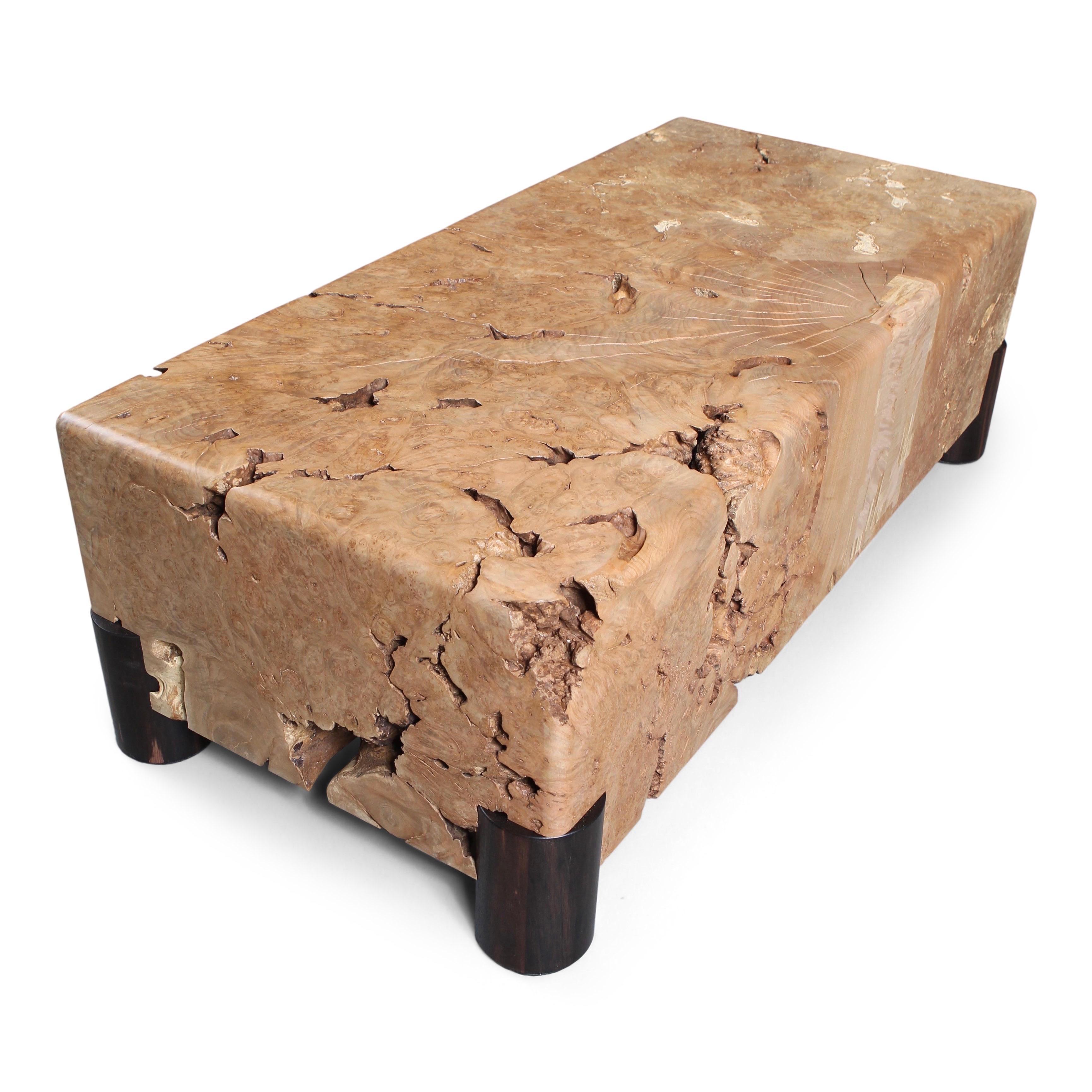 Organic Modern Solid Western Maple Burl Coffee Table, in Stock For Sale