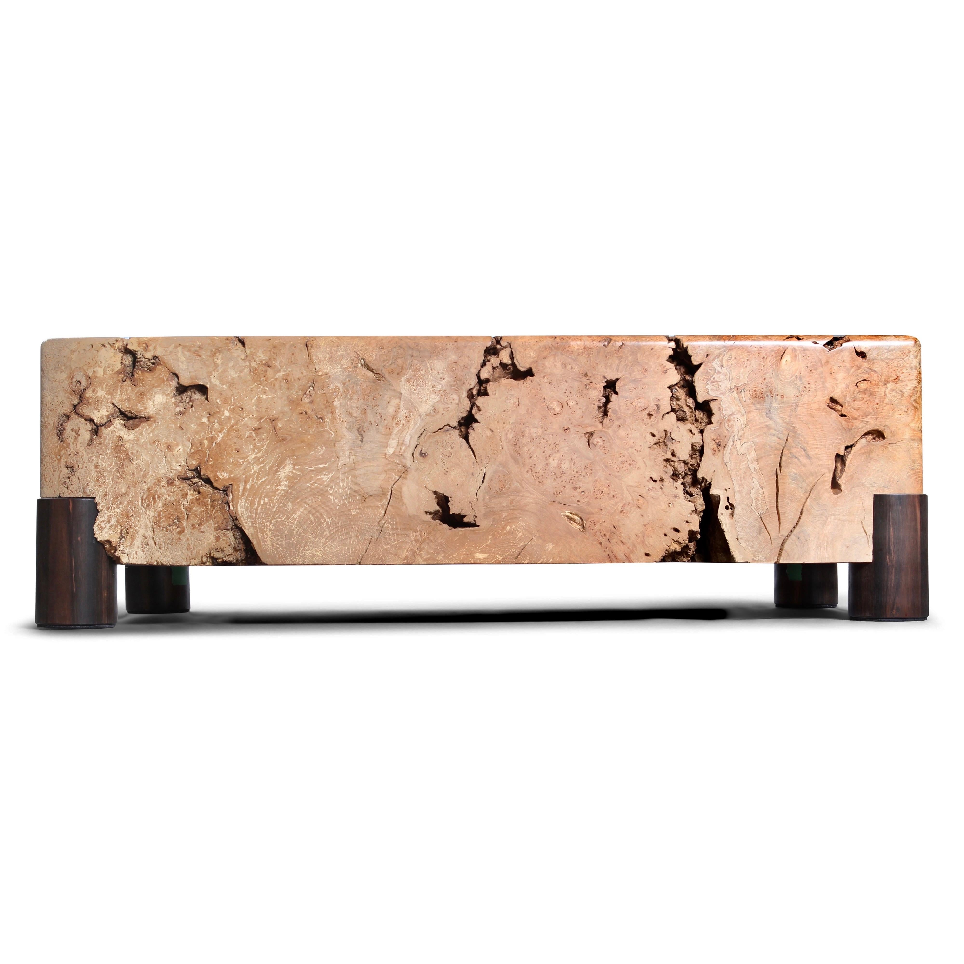 Canadian Solid Western Maple Burl Coffee Table, in Stock For Sale
