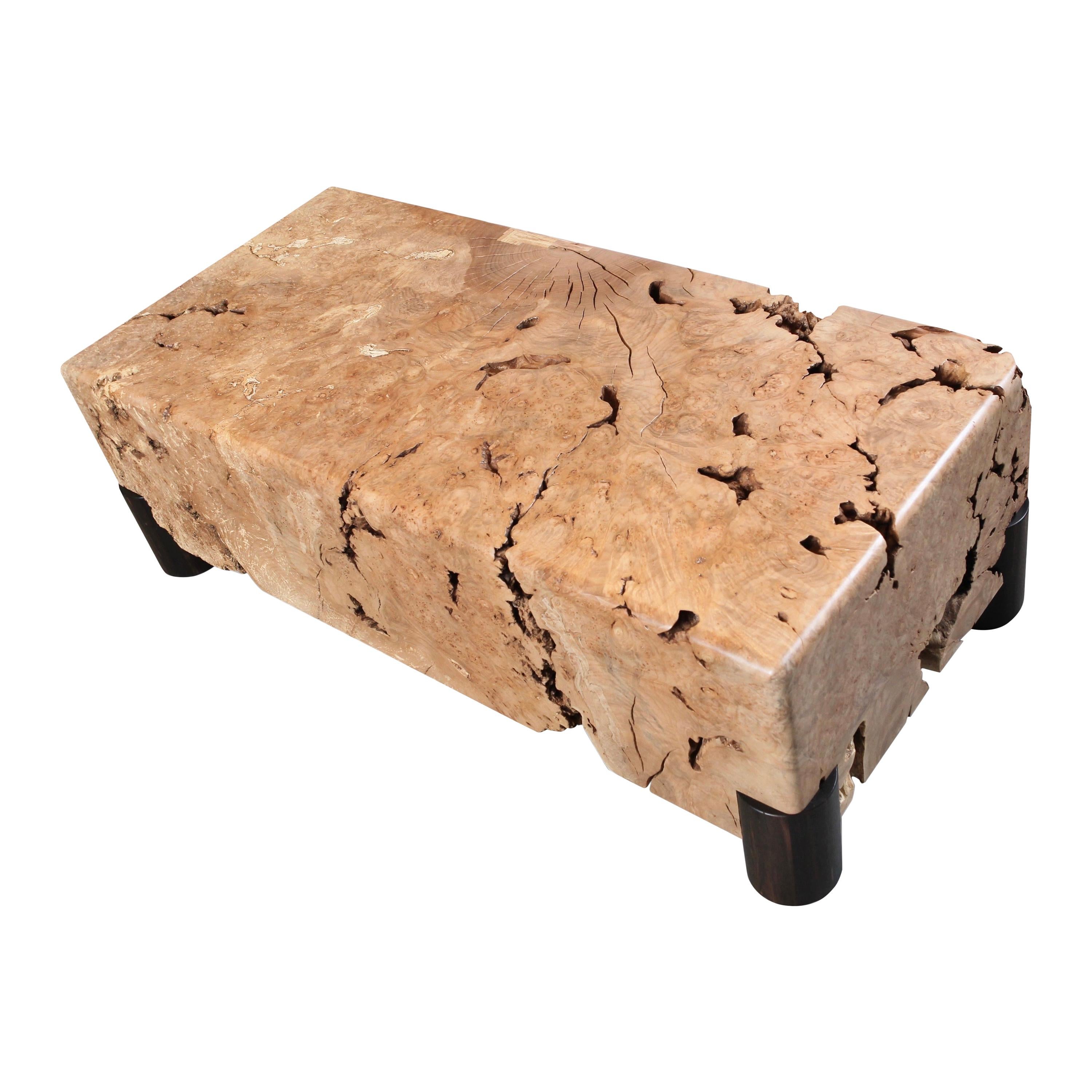 Solid Western Maple Burl Coffee Table, in Stock For Sale