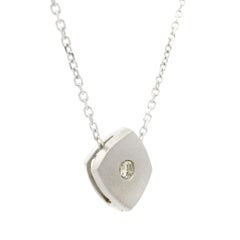 Solid White Gold 0.13ct Fiery Diamond Matte Finish Shield Slide Pendant Necklace