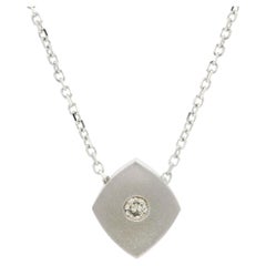 Solid White Gold 0.13ct Fiery Diamond Matte Finish Shield Slide Pendant Necklace