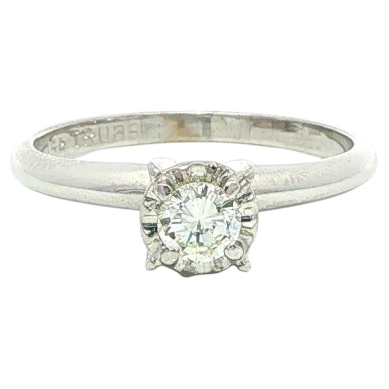 Solid White Gold 0.22ct H SI2 Illusion Set Round Diamond Solitaire Ring For Sale