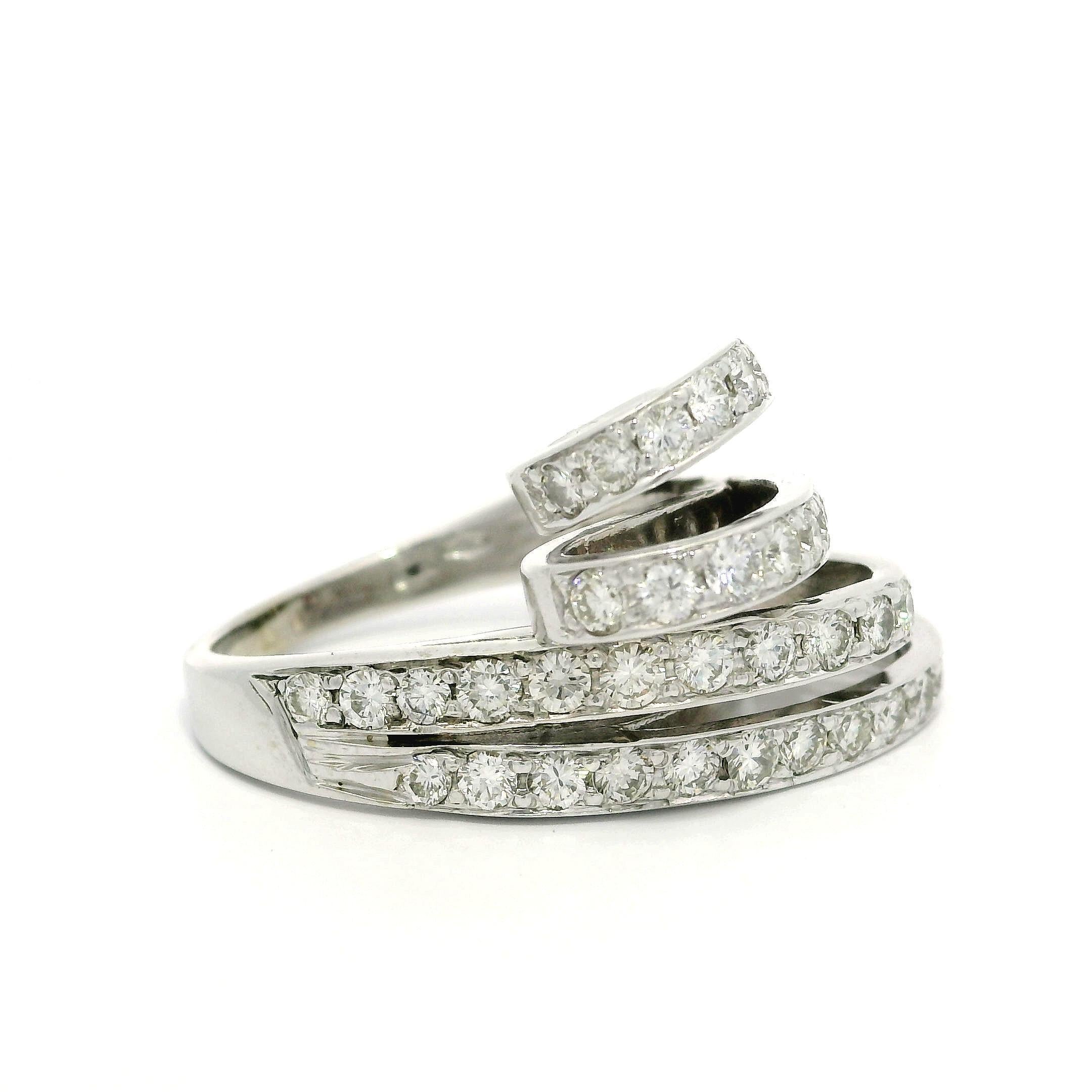 Solid White Gold 1.50ctw Round Fiery Diamond Covered Bypass Modern Ring For Sale 6