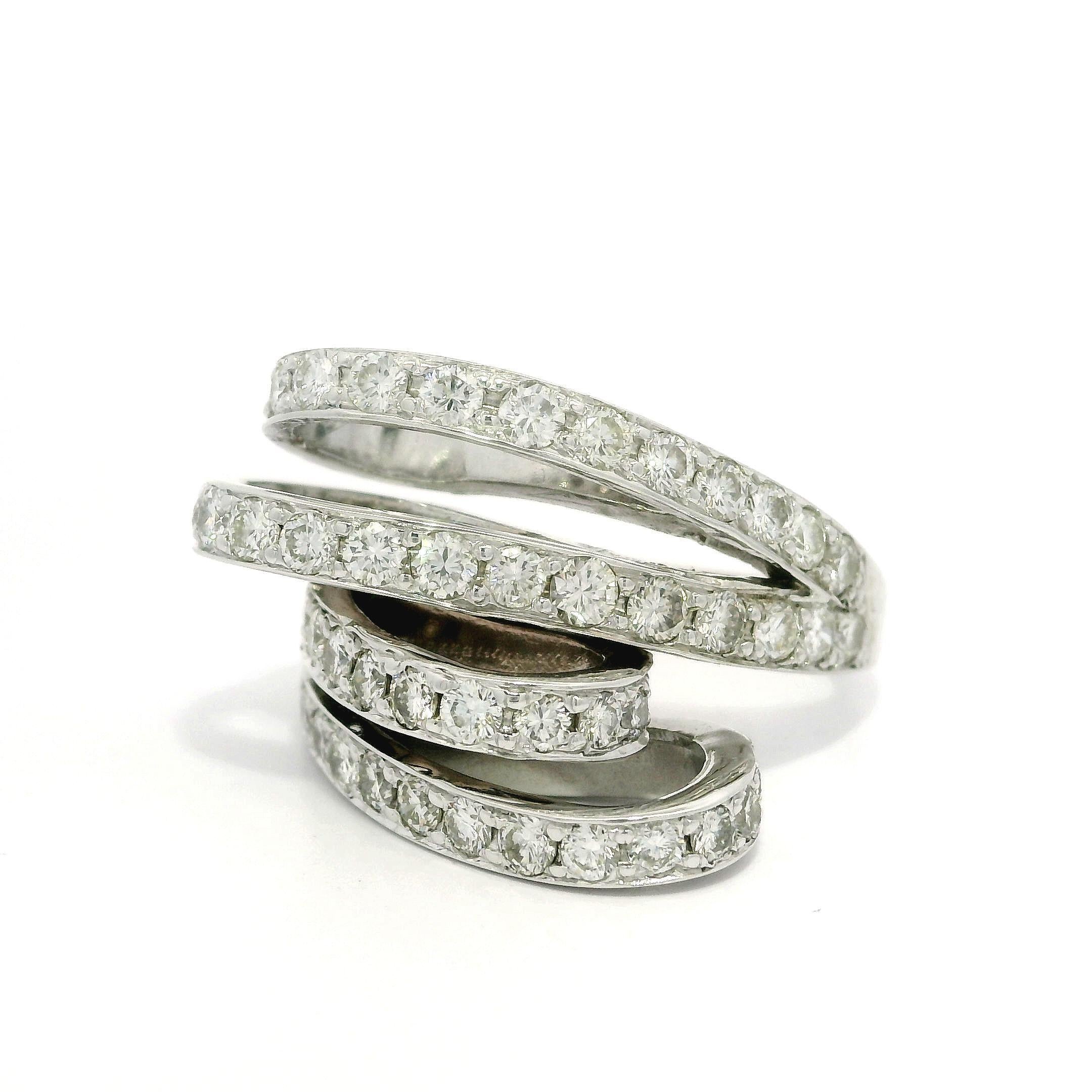 Solid White Gold 1.50ctw Round Fiery Diamond Covered Bypass Modern Ring For Sale 7