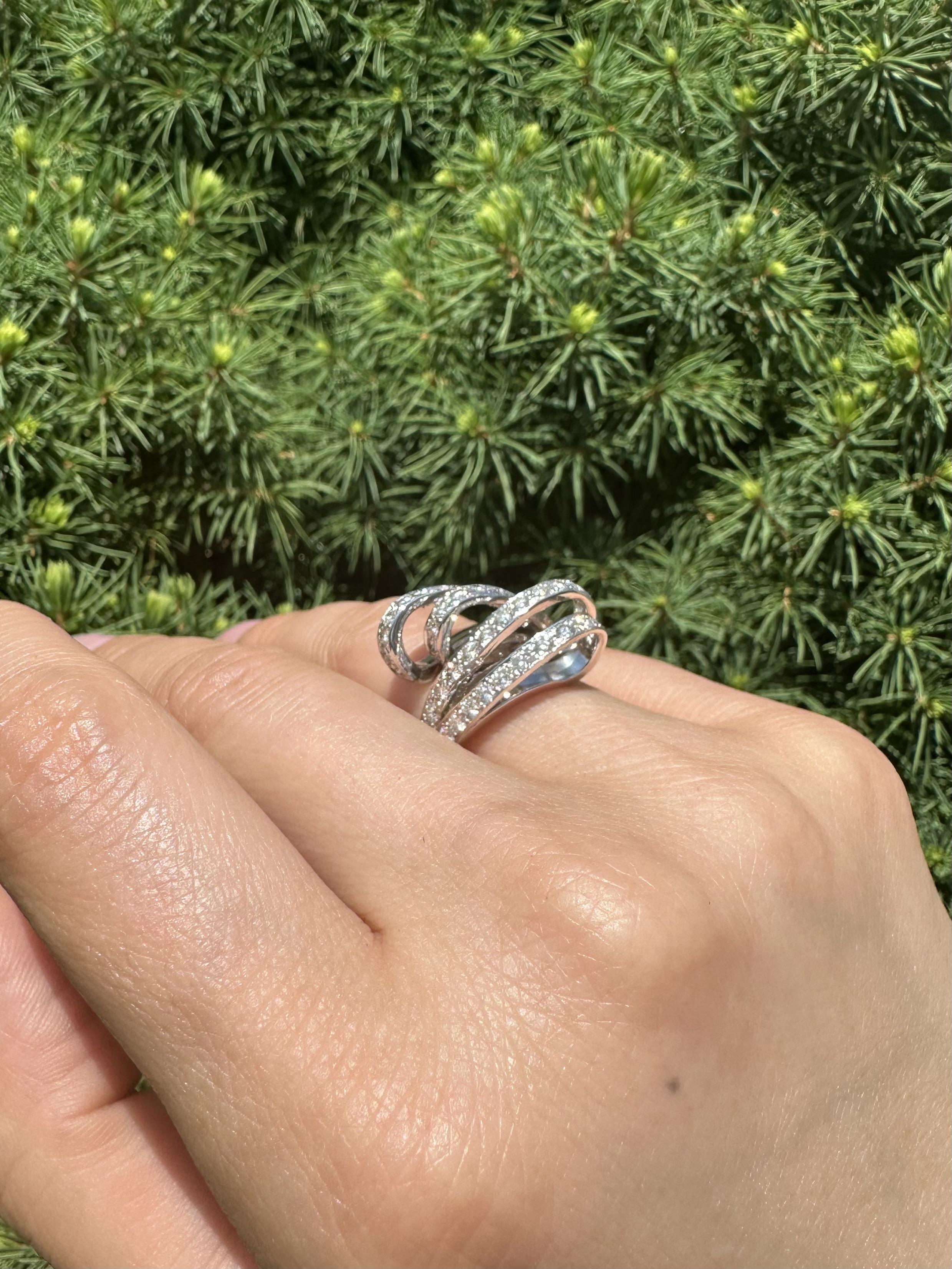 Solid White Gold 1.50ctw Round Fiery Diamond Covered Bypass Modern Ring For Sale 9