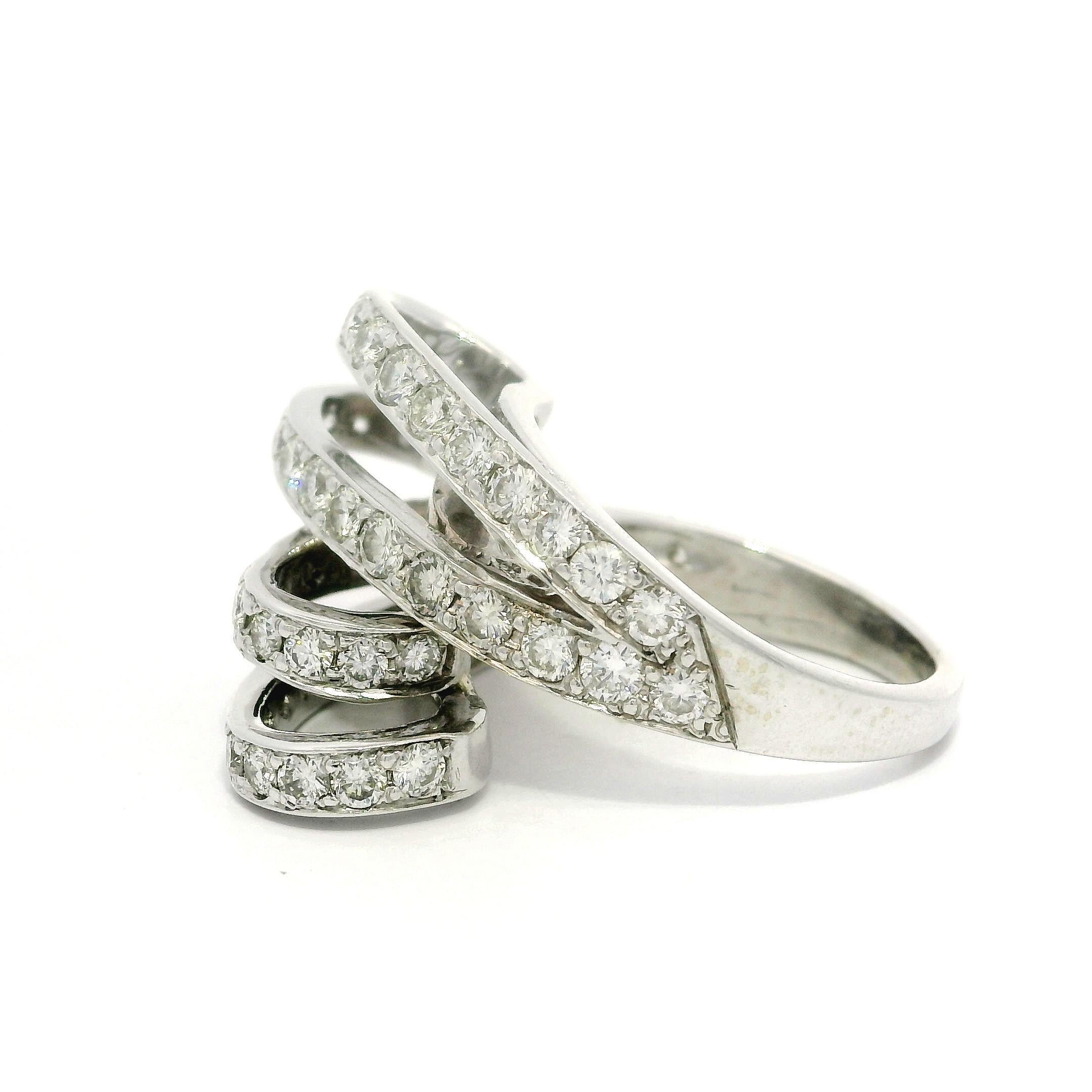 Solid White Gold 1.50ctw Round Fiery Diamond Covered Bypass Modern Ring In Excellent Condition For Sale In Montclair, NJ