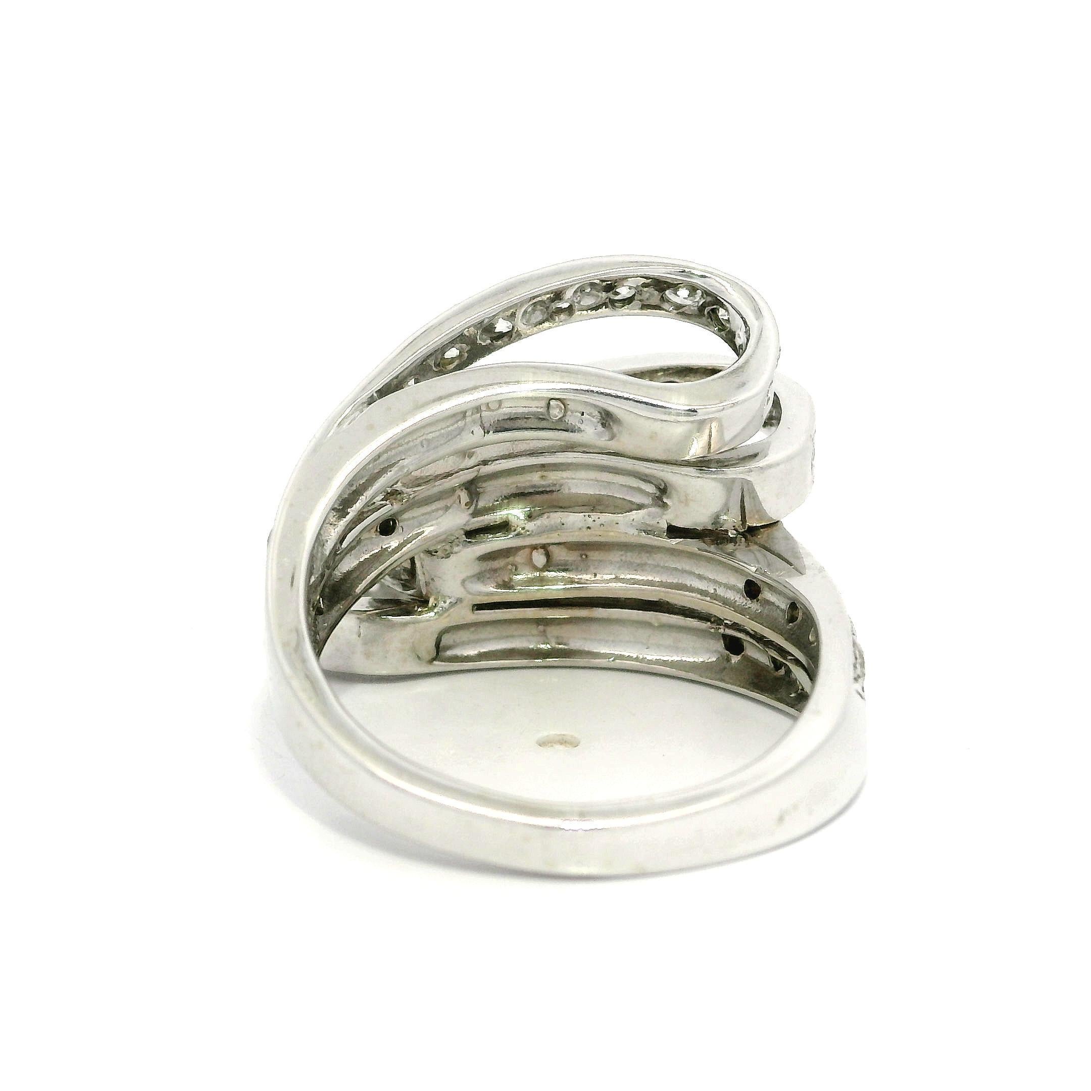 Solid White Gold 1.50ctw Round Fiery Diamond Covered Bypass Modern Ring For Sale 1
