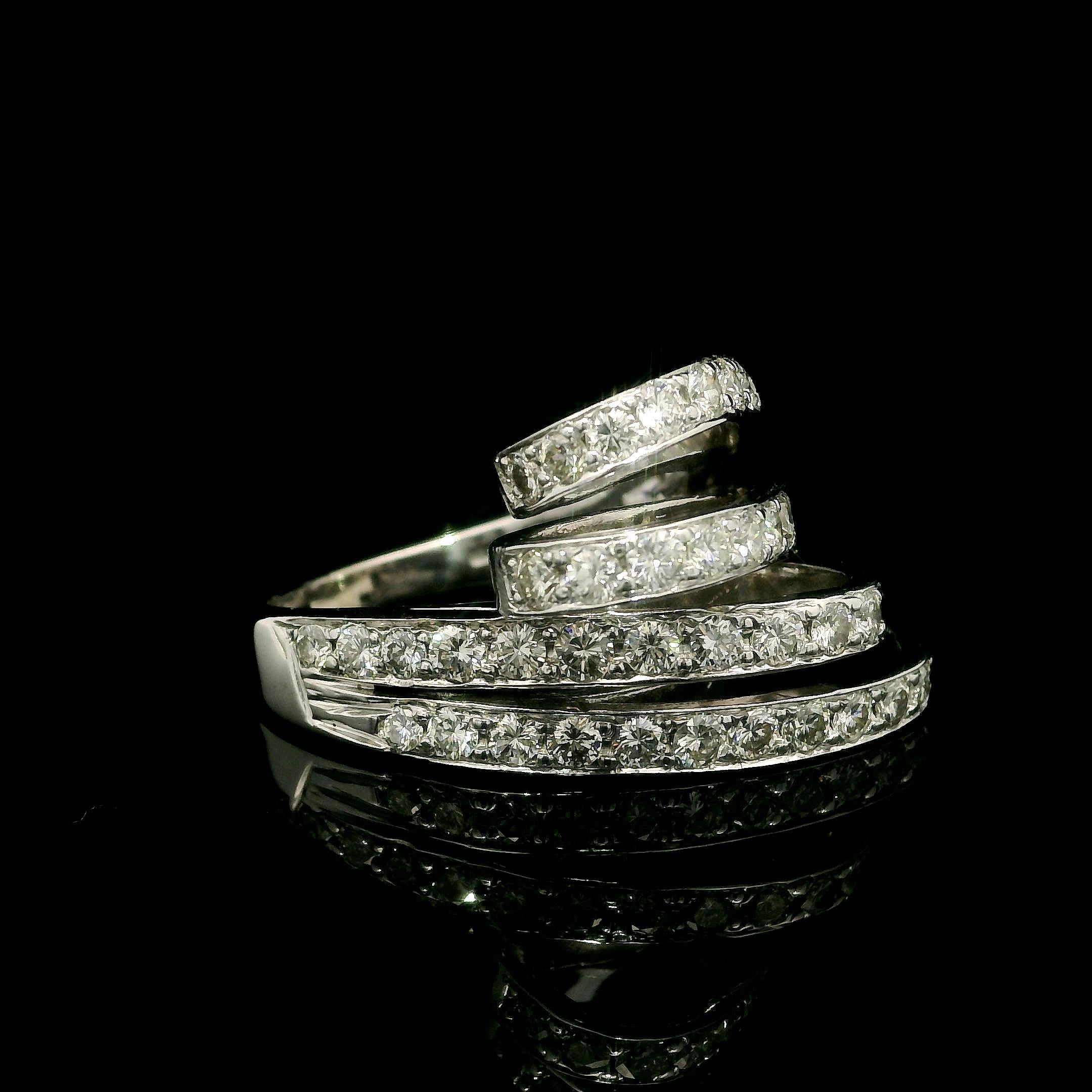 Solid White Gold 1.50ctw Round Fiery Diamond Covered Bypass Modern Ring For Sale 4