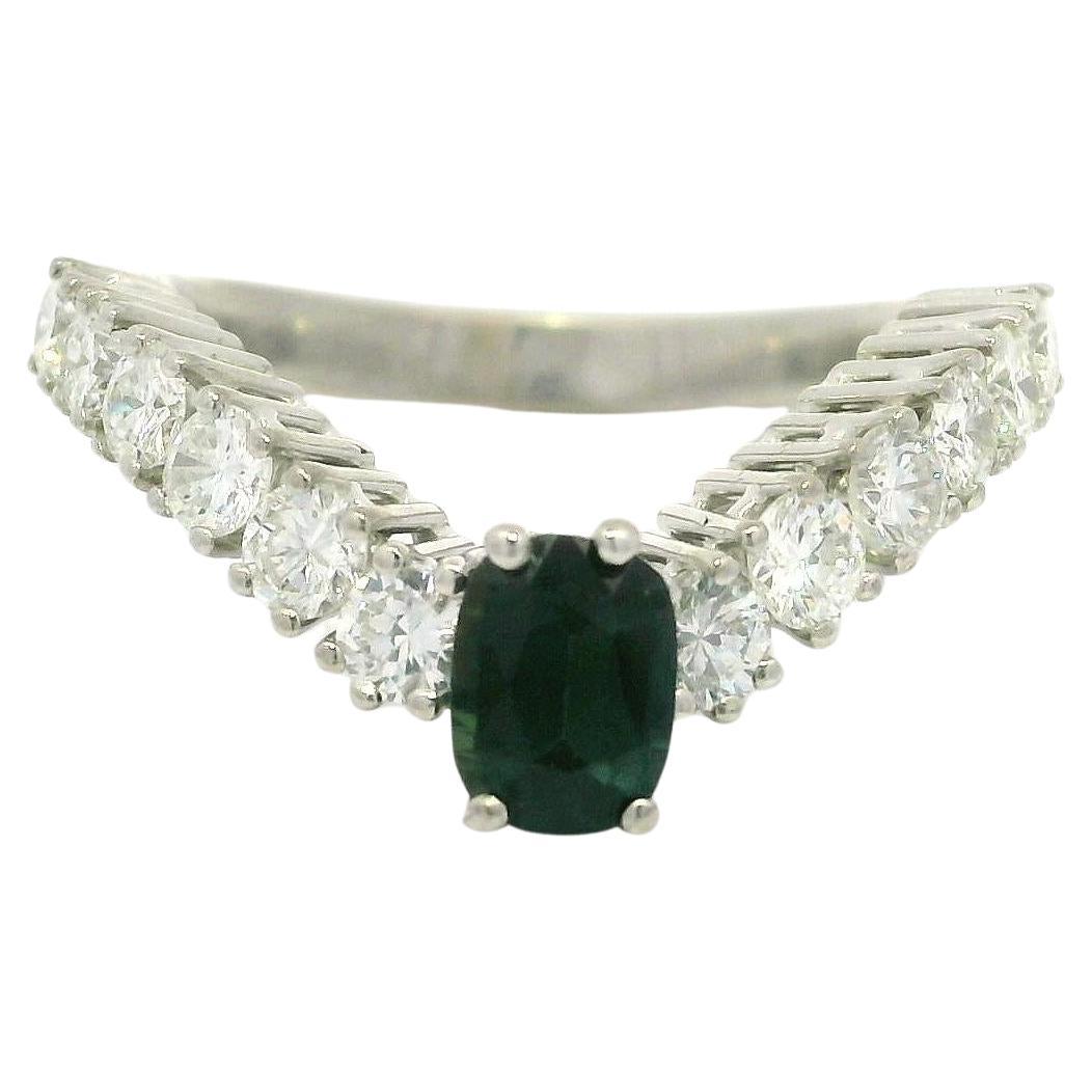 Solid White Gold 1.5ctw Floating Oval Sapphire & Diamond Chevron Band Ring For Sale