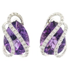 Boucles d'oreilles en or blanc massif 16,35 ctw, améthystes en forme de damier poire et diamants