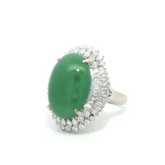 Solid White Gold 16.73ct GIA Large "A" Green Jade w/ Diamond Double Halo Ring