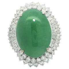 Solid White Gold 16.73ct GIA Large "A" Green Jade w/ Diamond Double Halo Ring