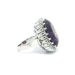 Solid White Gold 16ct Large Oval Step Cut Rich Purple Amethyst Diamond Halo Ring