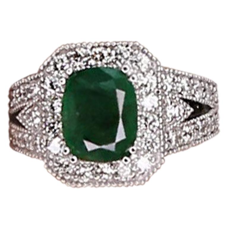 Solid White Gold 18 Karat Diamond 3.17 Carat Natural Emerald Ring for Her