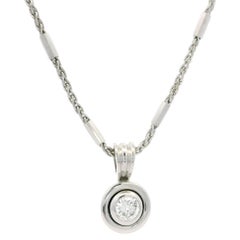 Solid White Gold .25ct Round Bezel Diamond Solitaire Pendant on 15" Unique Chain