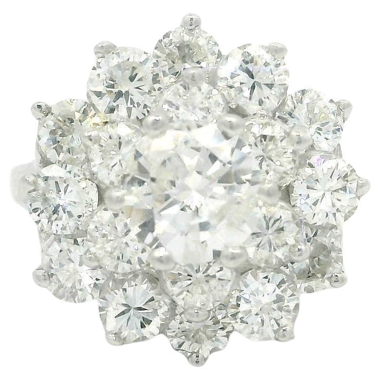 Solid White Gold 3.21ctw Diamond Tiered Cluster Larger Center Ring