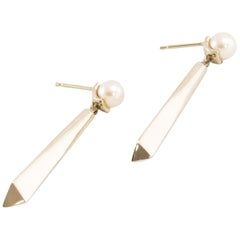 Solid White Gold Akoya Pearl Drop Earring Studs