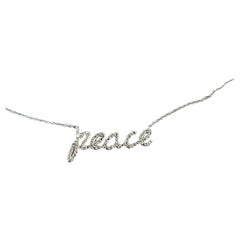 Collar de la Paz de Oro Blanco Macizo Tachonado de Diamantes