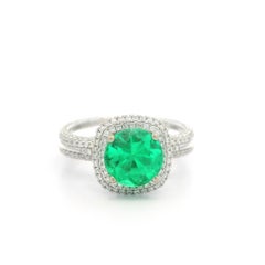 Solid White Gold GIA 2.33ctw Round Colombian Emerald & Diamond Simon G Ring