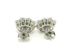 Solid White Gold GIA Ceylon 8.2ctw Sapphire Diamond Halo Large Cluster Earrings