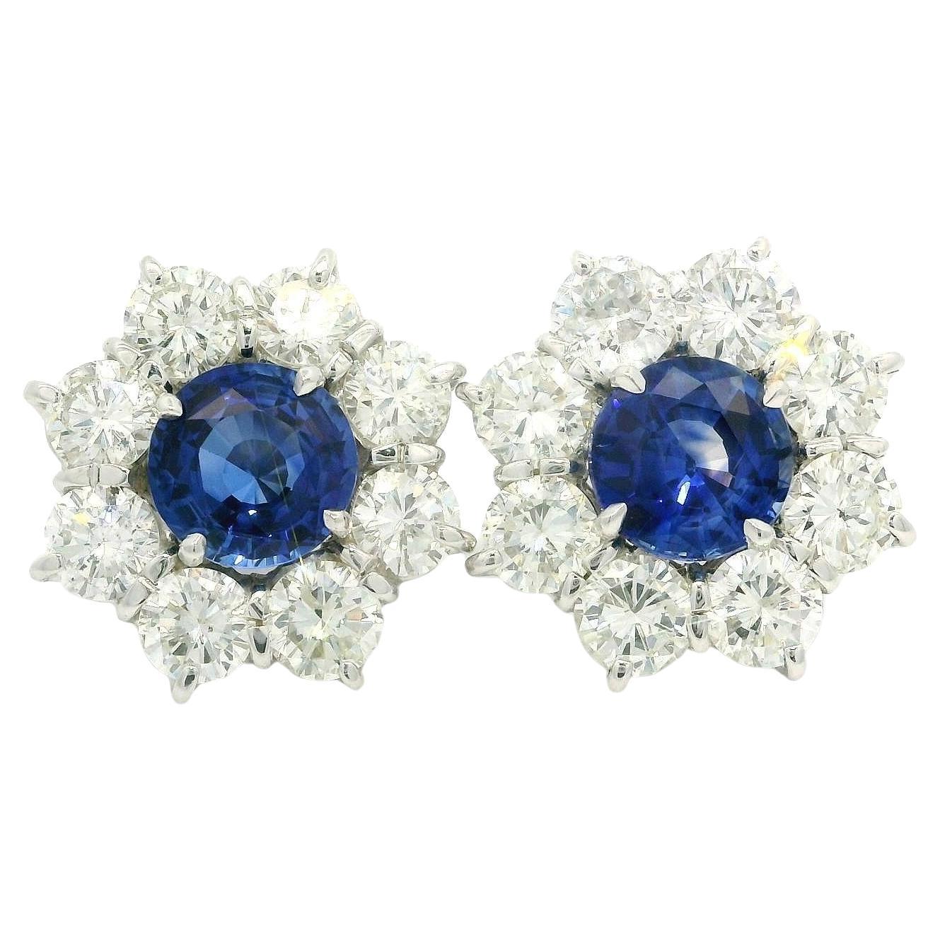 Massives Weißgold GIA Ceylon 8,2ctw Saphir Diamant Halo große Cluster-Ohrringe