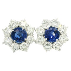 Pendientes de oro blanco macizo GIA Ceilán 8,2 ctw Zafiro Diamante Halo Racimo Grande