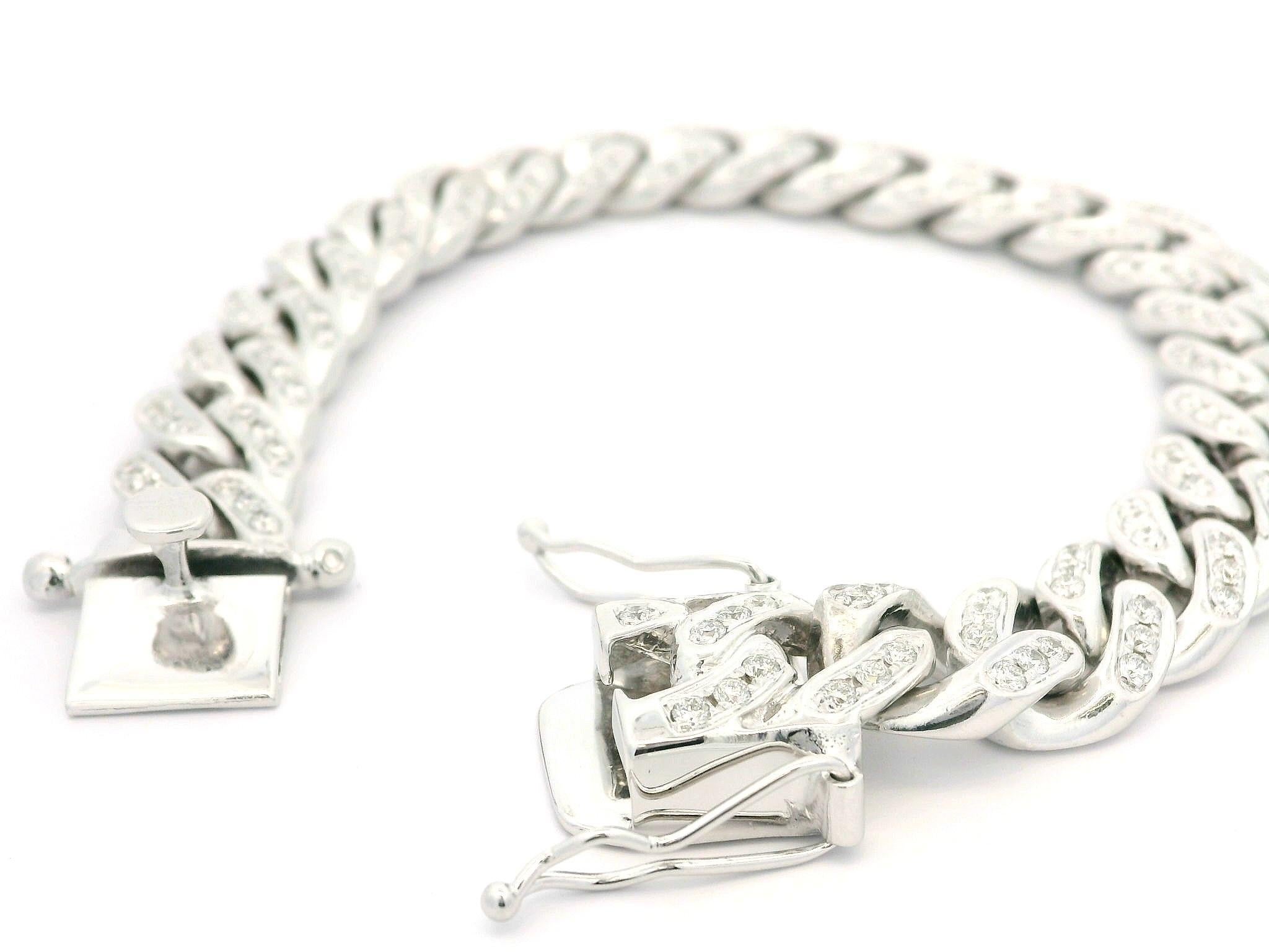 Pulsera de eslabones cubana de oro blanco macizo de alta calidad recubierta de diamantes de 3 ctw 3