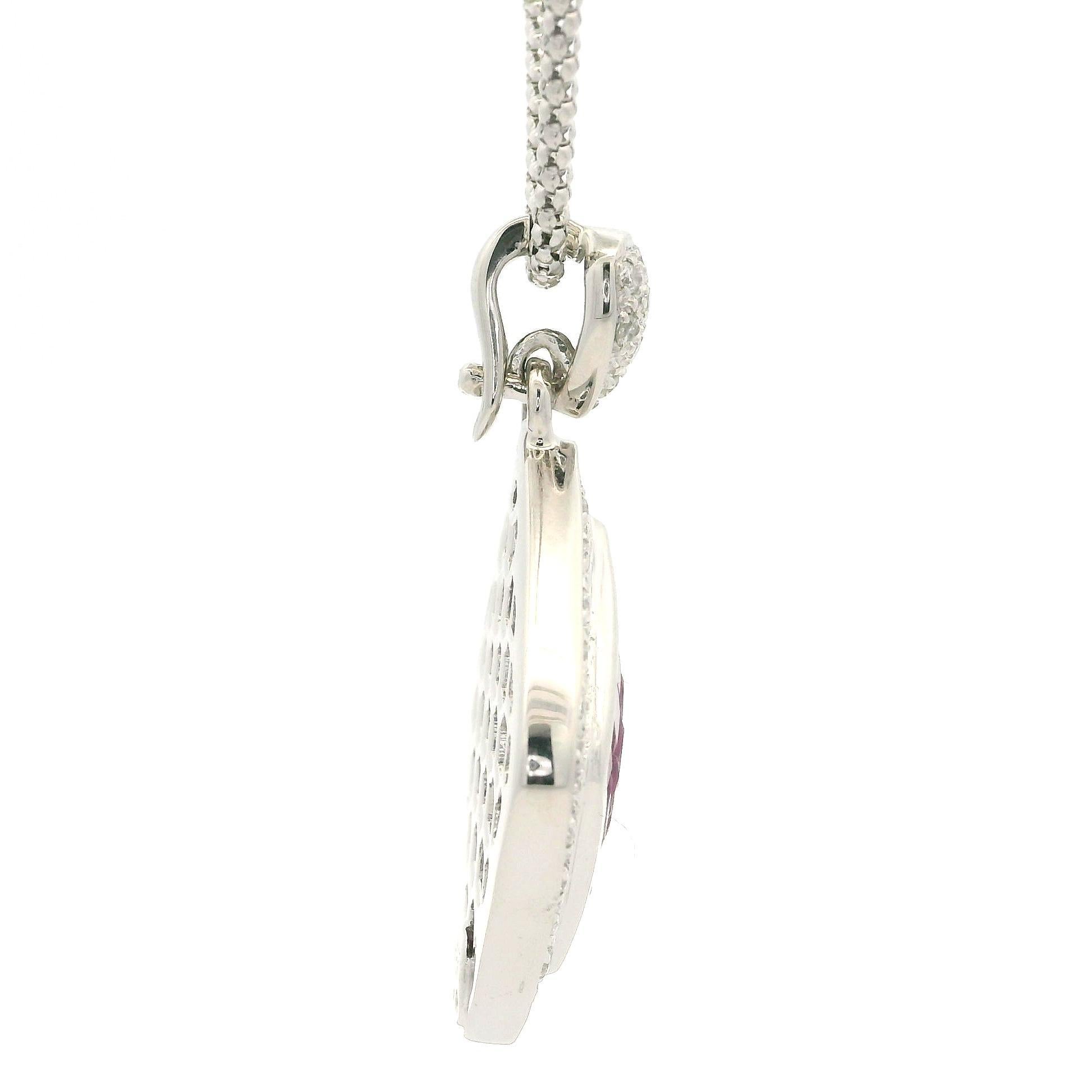 Square Cut Solid White Gold Invisible Set 5.56ctw Ruby Diamond Large Enhancer Pendant Chain For Sale