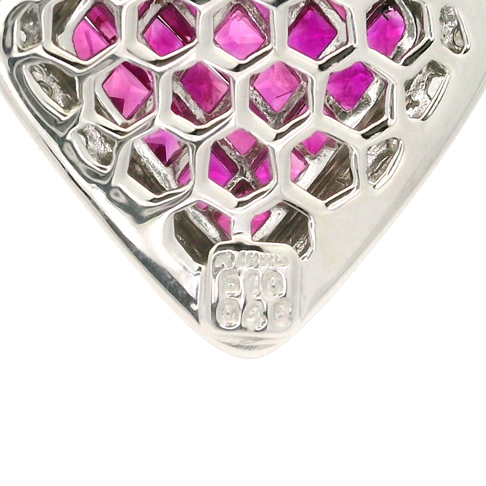 Solid White Gold Invisible Set 5.56ctw Ruby Diamond Large Enhancer Pendant Chain In Excellent Condition For Sale In Montclair, NJ