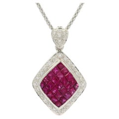 Solid White Gold Invisible Set 5.56ctw Ruby Diamond Large Enhancer Pendant Chain