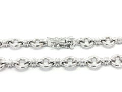 Solid White Gold Open Round Link Charm Bracelet w/ Diamond Accent Push Clasp