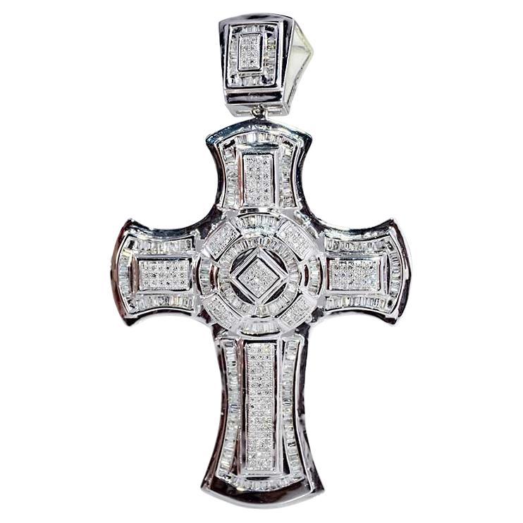 Solid White Gold South American Style Cross with 3.34 Carat of Diamonds For Sale